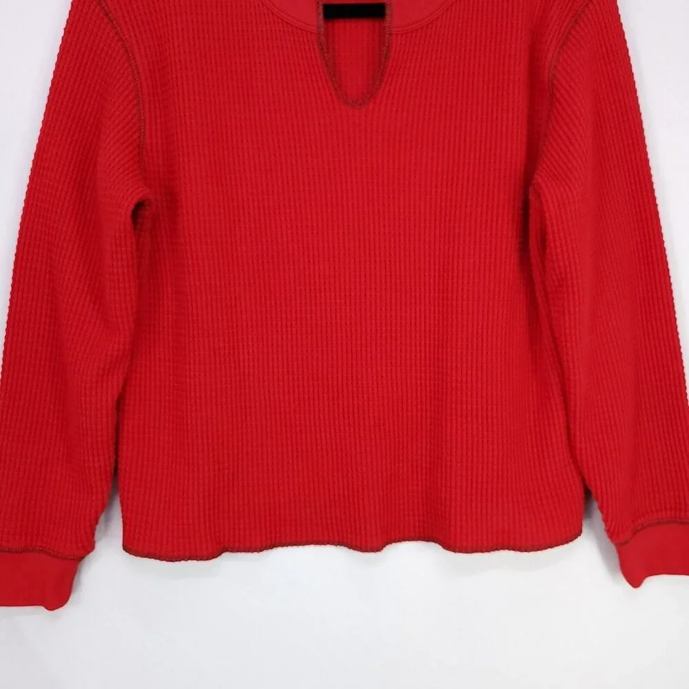 Madewell Waffle Split Neck Crop Tee Long Sleeve Size Small Red Thermal - Picture 5 of 11
